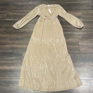 Baltic born brand new gold shimmer maxi dress v neck size M